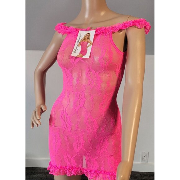 Sexy-Hot Pink-Women-Lace -Party-Dress-Babydoll-Medium-Clubwear ELE-099226 - Picture 4 of 8